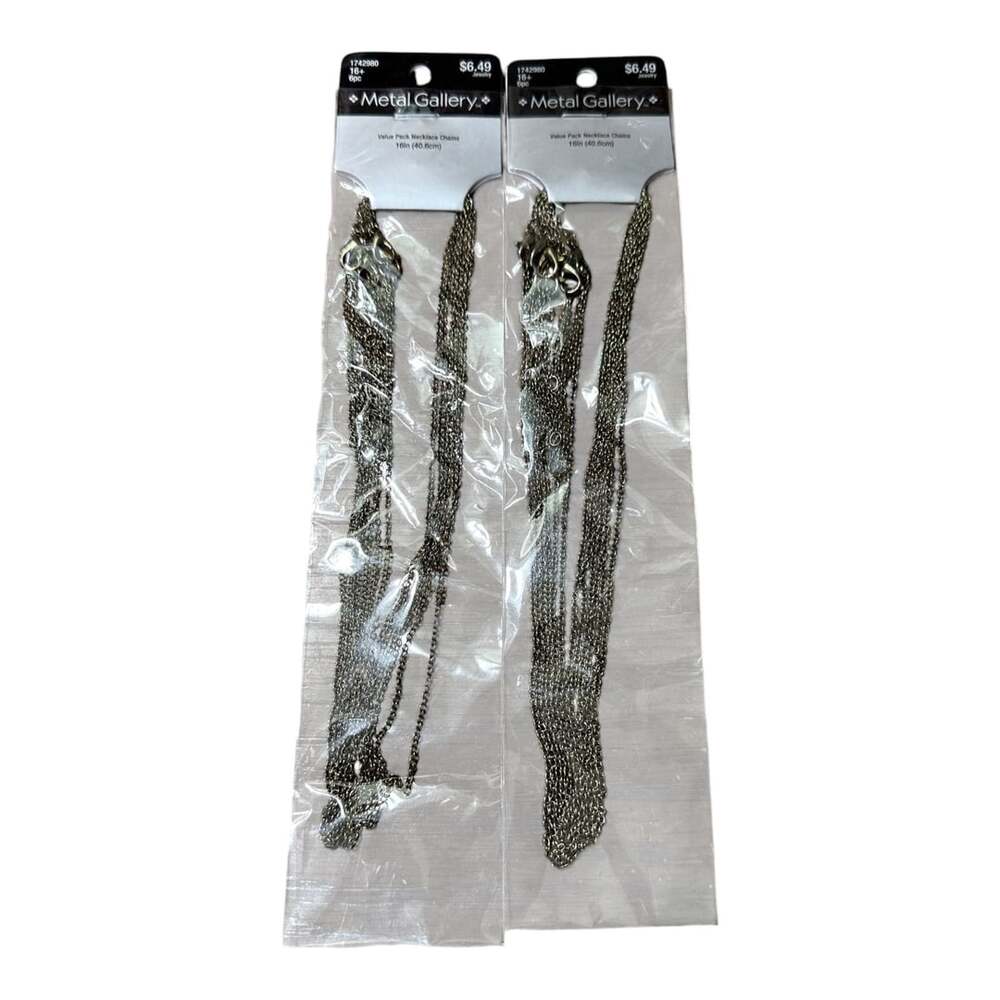 2 -Pack Lot Metal Gallery Value Pack Necklace Chains 16in 6pc Bronze Tone